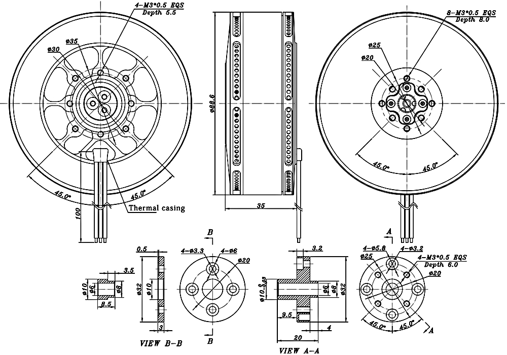 100KV BLDC heavy lift drone motor dimension