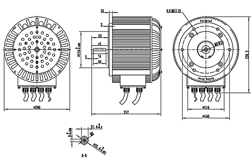 10kW air cooling BLDC motor for electric vehicle dimensions
