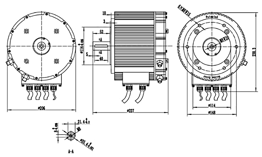 10kW water cooling BLDC motor for electric vehicle dimensions