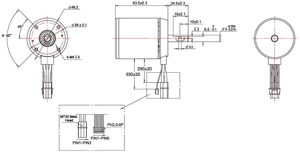 1200W outrunner sensored BLDC motor dimension