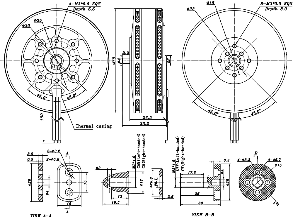 130KV BLDC heavy lift drone motor dimension