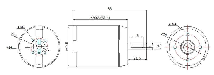 1500W outrunner sensored BLDC motor dimension