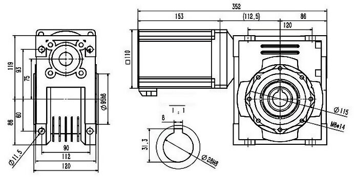 1500W worm gear motor dimension