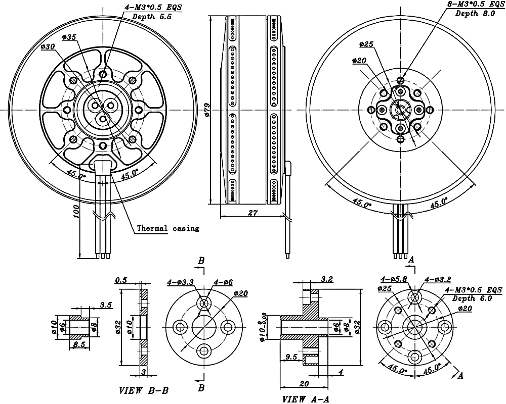 170KV BLDC heavy lift drone motor dimension