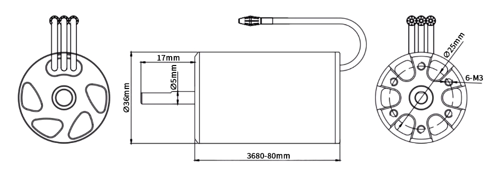 1800KV BLDC motor for RC boat dimension