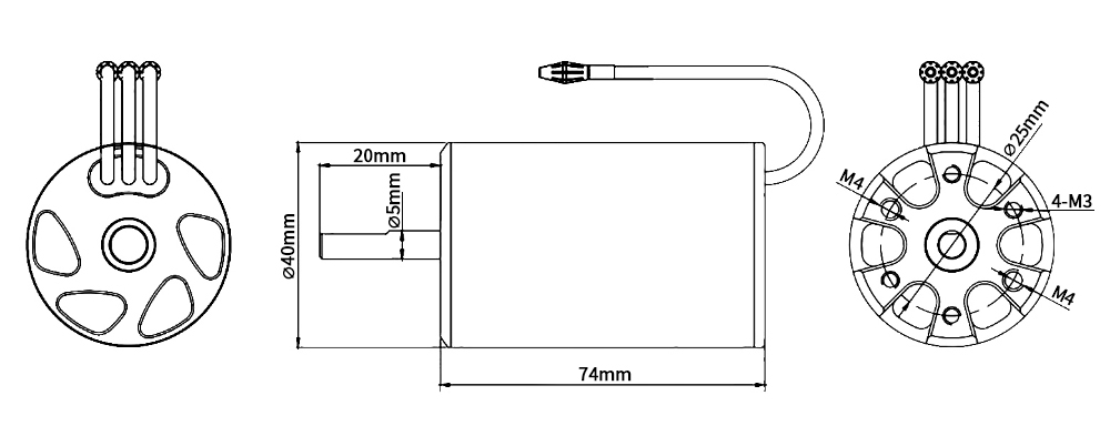 2000KV BLDC motor for RC boat dimension