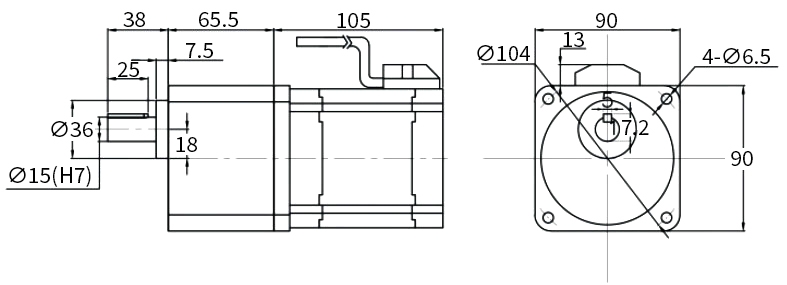 200W BLDC gear motor dimensions