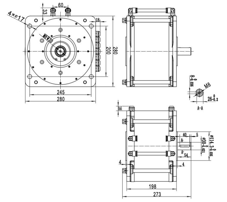 20kW water cooling BLDC motor for electric vehicle dimension