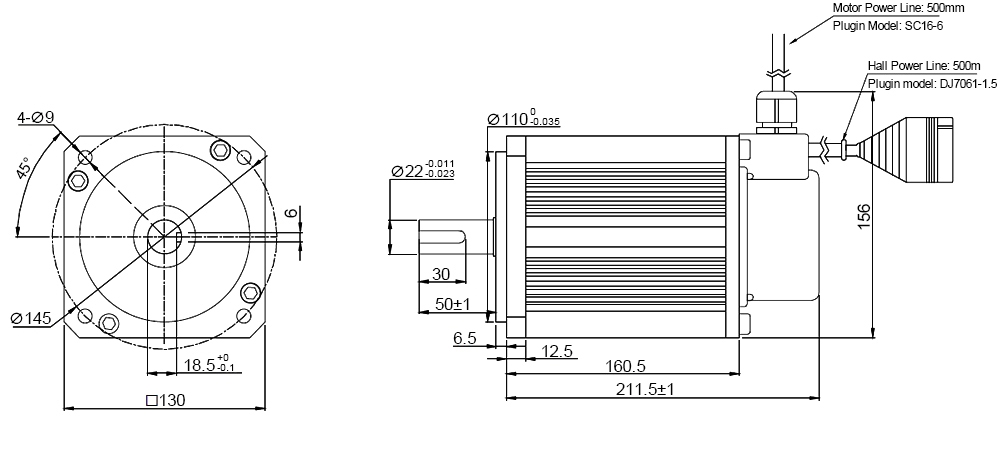 2300W BLDC motor dimension