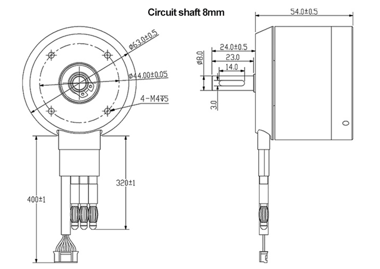 2400W outrunner sensored BLDC motor circuit shaft dimension