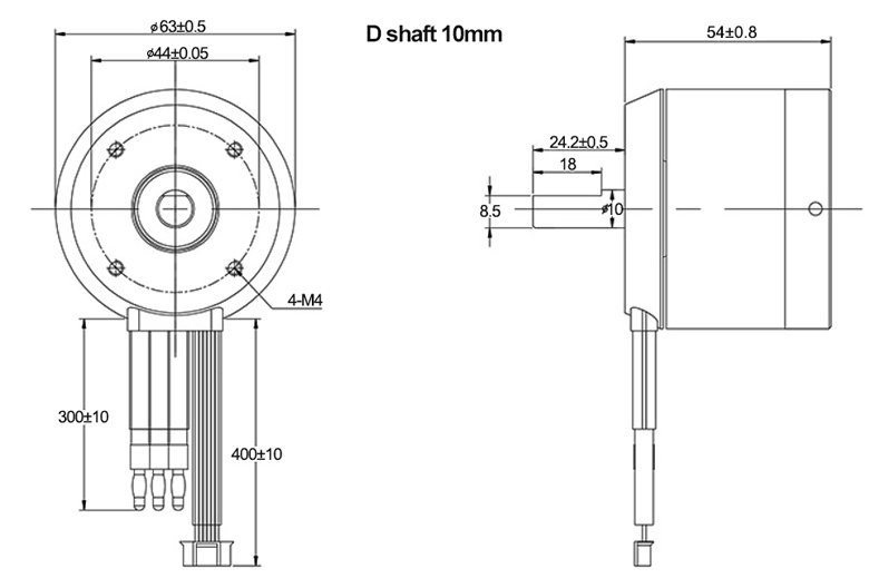 2400W outrunner sensored BLDC motor D shaft dimension