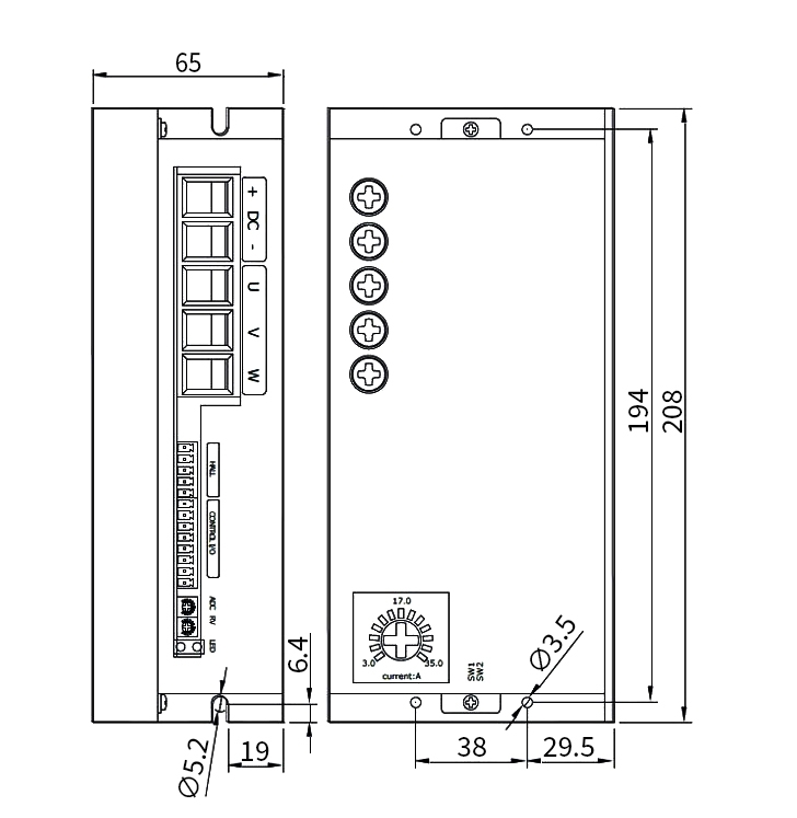 24V-60V BLDC motor controller dimension
