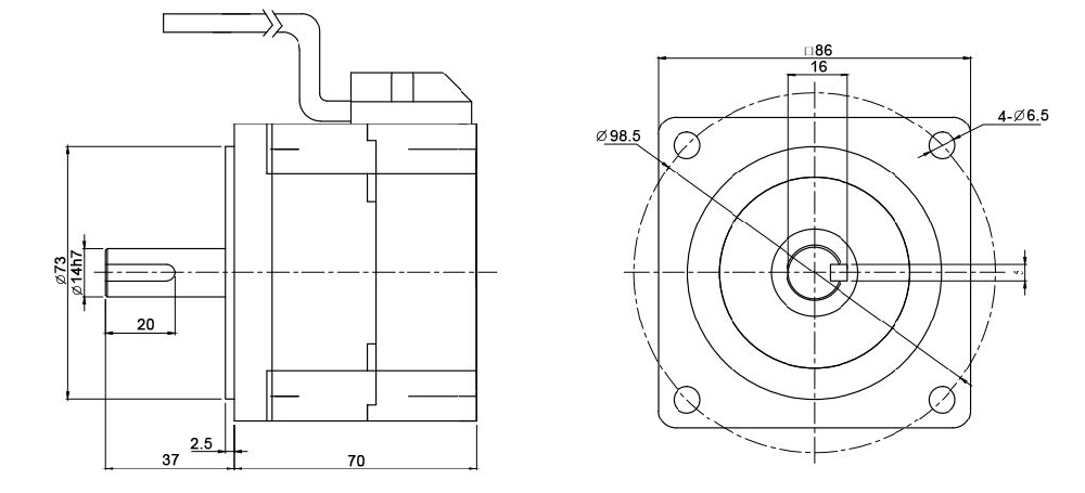 12V 24V 36V 48V 350W BLDC motor dimension