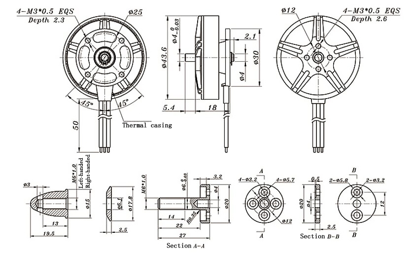 320KV BLDC drone motor dimension