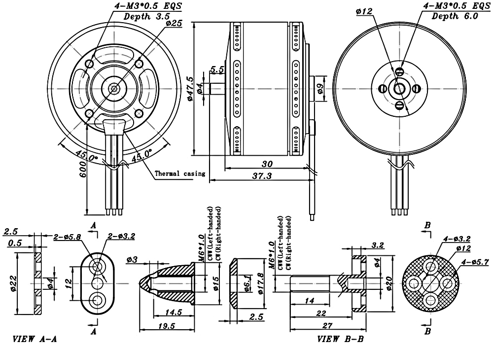 320KV BLDC heavy lift drone motor dimension