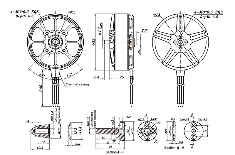 330KV BLDC drone motor dimension
