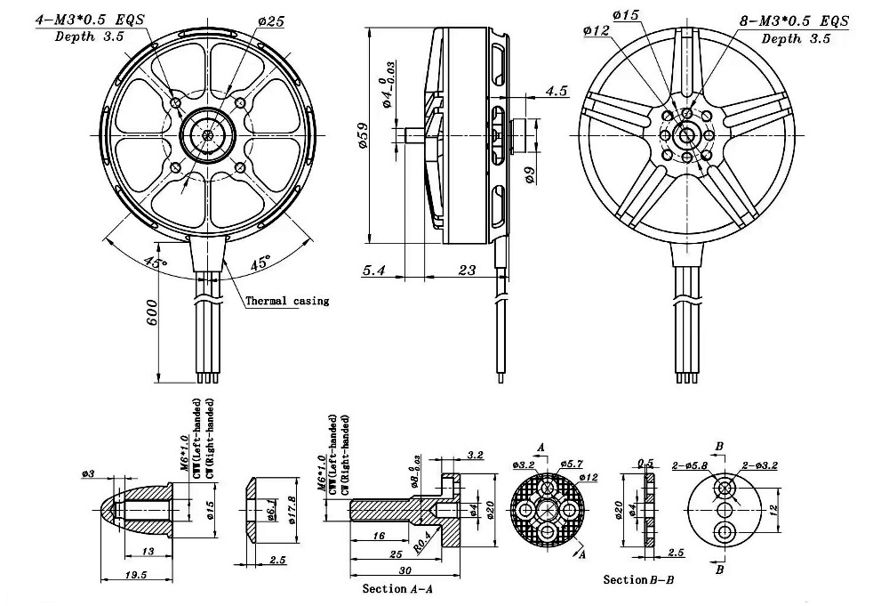 340KV BLDC drone motor dimension