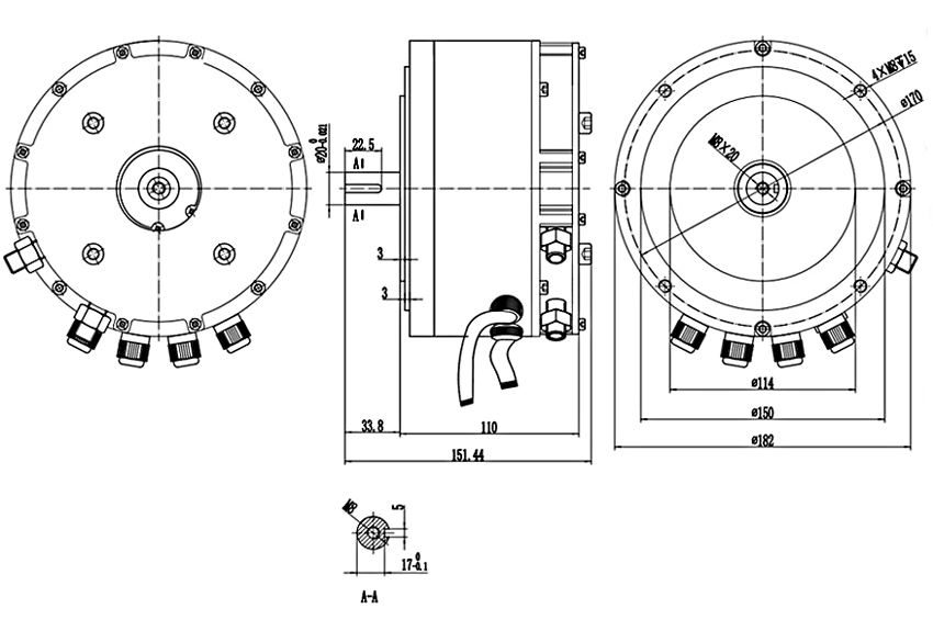 3kW water cooling BLDC motor for electric vehicle dimension