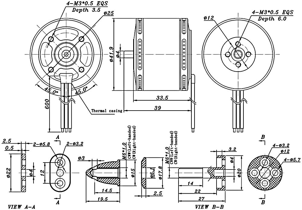 400KV BLDC heavy lift drone motor dimension