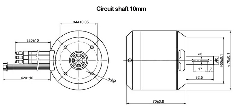 4300W outrunner sensored BLDC motor circuit shaft dimension