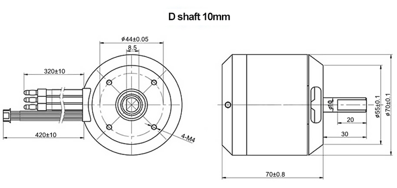 4300W outrunner sensored BLDC motor D shaft dimension