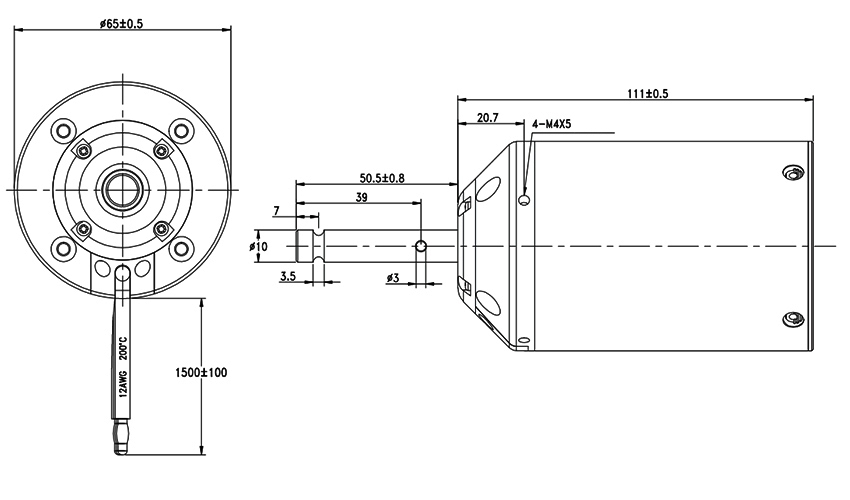 5000W outrunner sensored BLDC motor dimension
