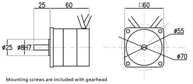 50W bldc gear motor dimension