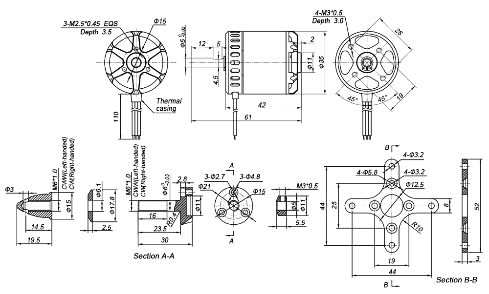 570KV BLDC motor for drone dimension