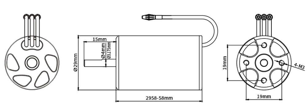 6500KV BLDC motor for RC boat dimension