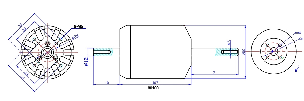 7000W outrunner sensored BLDC motor dimension