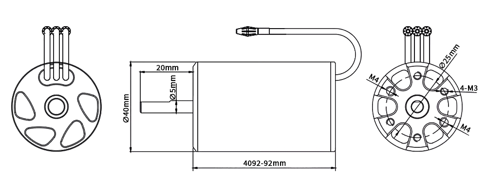 800KV BLDC motor for RC boat dimension