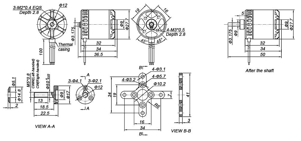 880KV BLDC motor for drone dimension