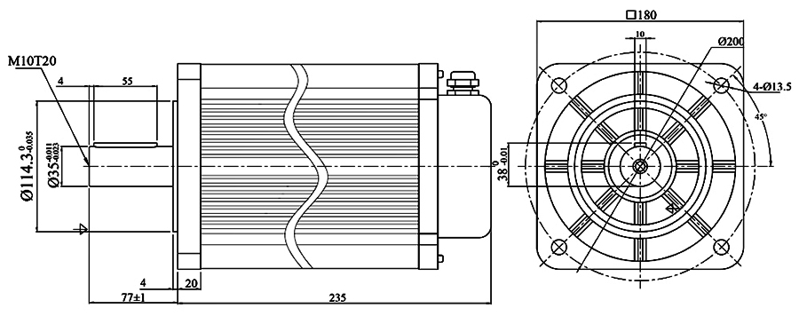 96V 5000W BLDC motor dimension