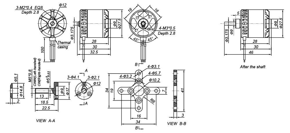 980KV BLDC motor for drone dimension