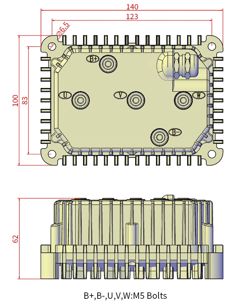 9V-32V BLDC motor controller dimension