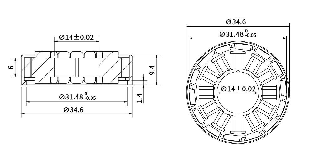 9W 12V frameless BLDC motor dimension