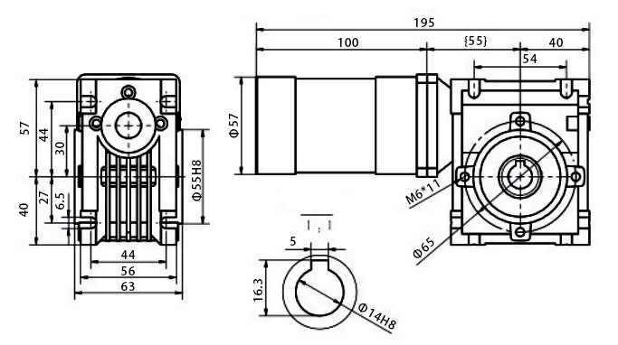 150W bldc worm gear motor dimension