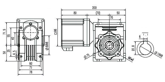 450W bldc worm gear motor dimension