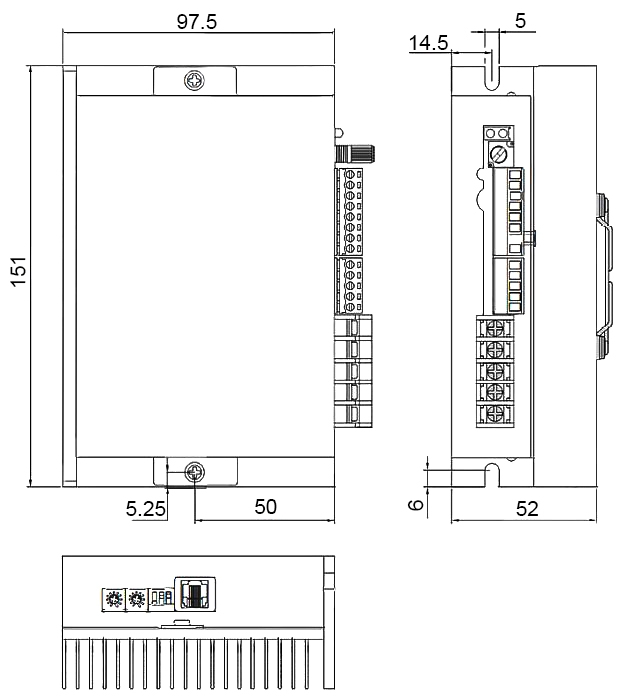 Dimensions of BLDC controller 18V-52V